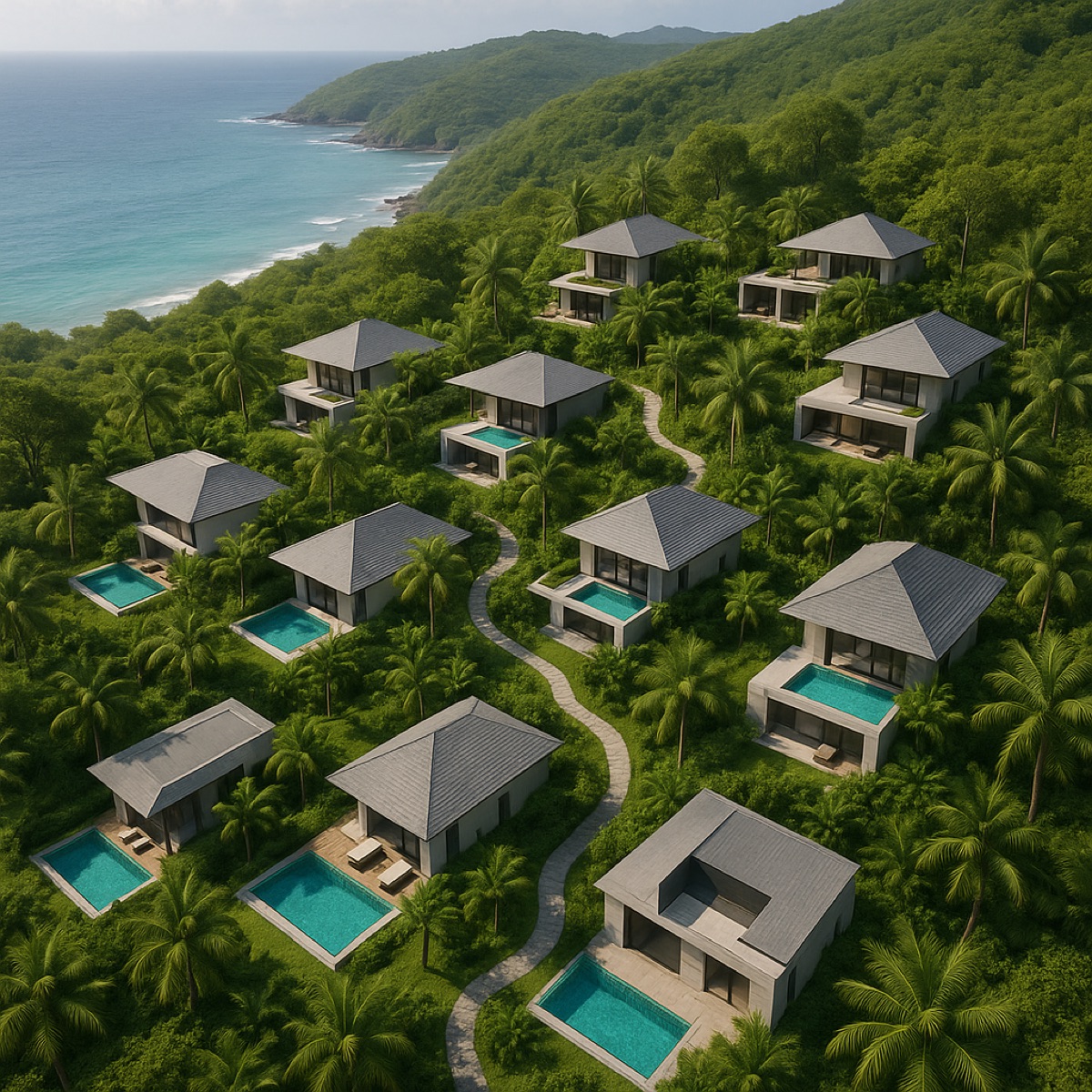 Aerial view luxury villa development South Lombok Indonesia — Yara Estates