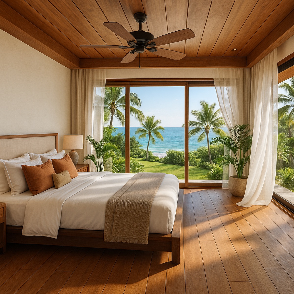 Luxury villa bedroom Lombok Indonesia — premium finishes and tropical views